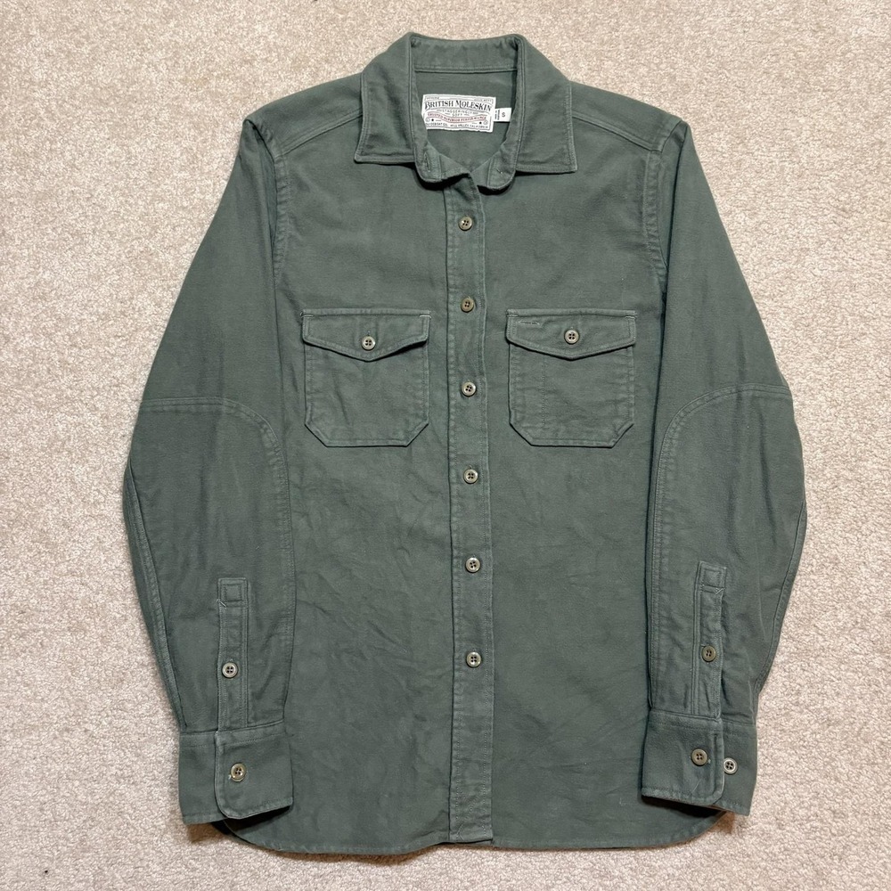 Guideboat Co British Moleskin‎ Shirt Mens Small Green Cotton Twill Workwear